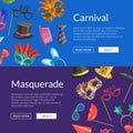 Vector web banners illustration with masks and party accessories