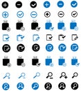 Vector web icons set, external drive, computer related symbols black and blue, internet icons