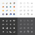 Vector web icons set - space sun and moon collection of flat design elements. universe concept Royalty Free Stock Photo