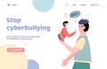 Vector web page with call to stop cyberbullying, harassment and abuse in internet