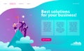 Vector web page design template - business solutions, consulting, marketing, support concept. People standing on mountain peak wit Royalty Free Stock Photo