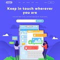 Vector web site design template. Social media and online messaging application, people chat. Landing page concepts for