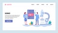 Vector web site gradient design template. Science experiment in a lab. Scientists, microscope, flask. Landing page