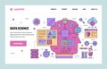 Vector web site linear art design template. Data science and machine learning. AI computer network. Landing page Royalty Free Stock Photo