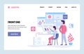 Vector web site linear art design template. Front end development team using futuristic dashboard and analyze data Royalty Free Stock Photo