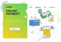 Vector web site linear art design template. Online money payment and new banking technology. Fintech concept. Landing