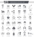 Vector Wedding black icon set. Dark grey classic icon design for web. Royalty Free Stock Photo