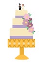 Vector wedding cake with flowers,