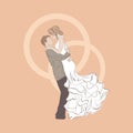 Vector Wedding Couple in Love Sketch, Hand Drawn Illustration Isolate, Man and Woman in White Dress and Rings. Royalty Free Stock Photo