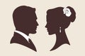 Vector wedding design silhouettes of groom and bride