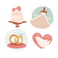 Vector wedding illustrations with marriage symbols.