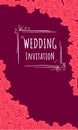 Wedding invitaion in burgundy background and red roses