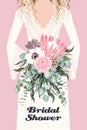 Vector card with bride and wedding bouquet