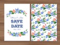 Vector wedding invitation with watercolor flowers and typographi