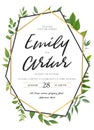 Vector wedding invite invitation save the date floral card design. Green fern, forest leaves herbs, greenery plant mix. Natural b Royalty Free Stock Photo