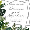 Vector wedding invite invitation save the date floral card design. Green fern, forest leaves herbs, greenery plant mix.