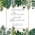 Vector wedding invite invitation save the date floral card design. Green fern, forest leaves herbs, greenery plant mix.