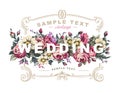 Vector wedding label with a frame composed of detailed flowers Royalty Free Stock Photo