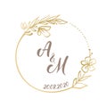 Vector Wedding logo Golden Wreath Background. Floral frame easy to edit. Perfect for invitation or greeting card with