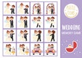 Vector wedding memory game cards with cute just married couple. Marriage ceremony matching activity. Remember and find correct Royalty Free Stock Photo