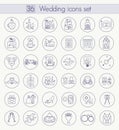 Vector Wedding Outline icon set. Thin line style design. Royalty Free Stock Photo