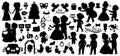 Vector wedding silhouettes set. Marriage ceremony black icons collection with just married couple, bride, groom, bridesmaids, cake Royalty Free Stock Photo