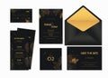 Vector wedding stationery in luxury gold and black style with tropical leaves