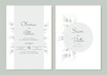 Vector wedding templates with watercolour leaves and vegetation in cool pastel colours. Painted branches, leaves