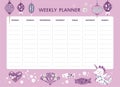 Vector weekly planner with cute animals and elements. Schedule design template