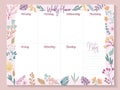 Vector Weekly planner of different plants isolated on white. Flowers and leaves collection for creating branding projects, logos,