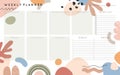 Vector weekly planner template with abstract shapes and doodles in neutral earthy tones