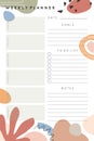 Vector weekly planner template with abstract shapes and doodles in neutral earthy tones