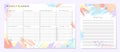 Vector weekly planner template with hand drawn shapes and textures in pastel colors