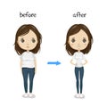 Vector weight loss illustration with cute woman character with b