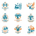 Vector weightlifting theme logotypes and inspirational leaflets