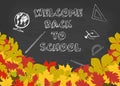 Vector welcome back to school background with chalkboard and autumn leaves. Royalty Free Stock Photo