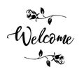 Vector Welcome Sign with Roses Silhouette. Royalty Free Stock Photo