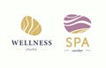 Vector wellness and spa center logo with abstract stylized stone isolated on white background.
