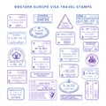 Vector western europe common travel visa stamps set