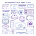 Vector western europe common travel visa stamps set