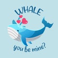 Vector whale character pun quotes cartoon illustration.