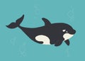 Vector whale killer in water. Flat orca swimming. Cartoon vector hand drawn eps 10 children s book illustration isolated Royalty Free Stock Photo