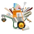 Vector Wheelbarrow with Painting Tools