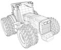 Vector wheeled tractor isolated on white background. Side view. Tracing illustration of 3d. EPS 10 vector format