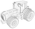 Vector wheeled tractor isolated on white background. Side view. Tracing illustration of 3d. EPS 10 vector format