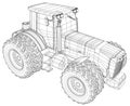 Vector wheeled tractor isolated on white background. Side view. Tracing illustration of 3d. EPS 10 vector format