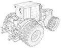 Vector wheeled tractor isolated on white background. Side view. Tracing illustration of 3d. EPS 10 vector format
