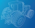 Vector wheeled tractor. Tracing illustration of 3d. EPS 10 vector format