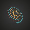 Vector whirlwind futuristic icon. Orange and blue dotted round isolated vortex logo. Sun spiral simbol