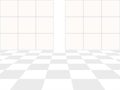 Vector white background. Checkered perspective floor and window in blue color Royalty Free Stock Photo